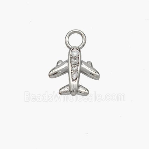 Copper Airplane Pendant Pave Zirconia Platinum Plated