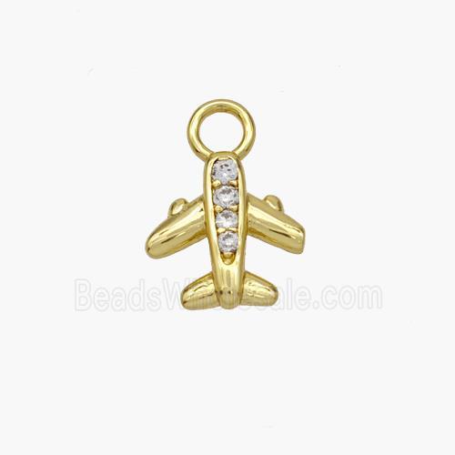 Copper Airplane Pendant Pave Zirconia Gold Plated
