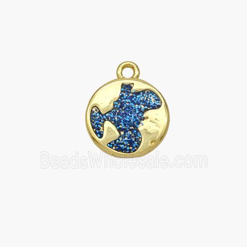 Copper Coin Pendant Pave Blue Acrylic Gold Plated