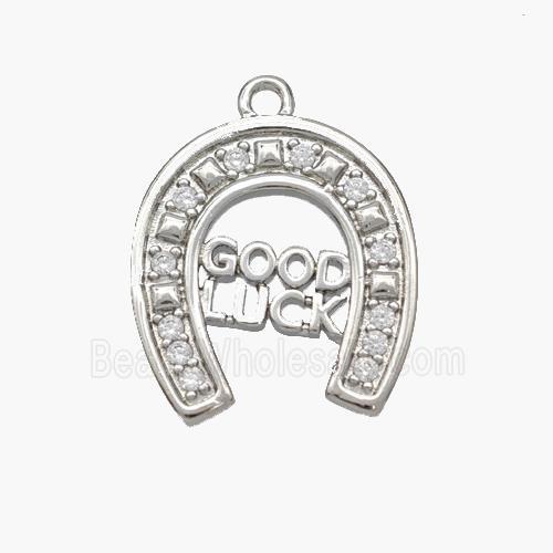 Copper Horseshoe Pendant Pave Zirconia GOOD LUCK Platinum Plated