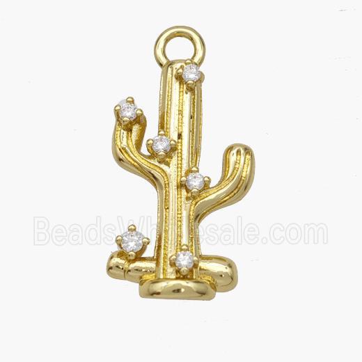 Copper Cactus Pendant Pave Zirconia Gold Plated