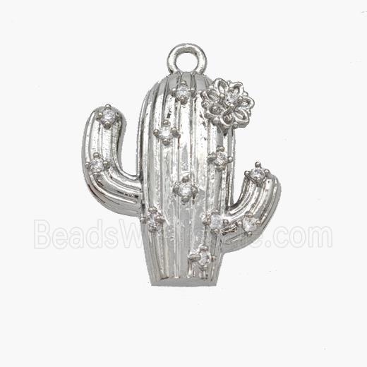Copper Cactus Pendant Pave Zirconia Platinum Plated