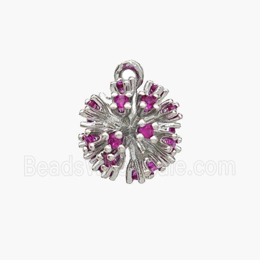 Copper Dandelion Pendant Pave Zirconia Flower Platinum Plated