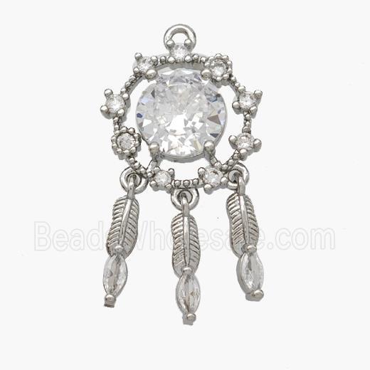 Copper Flower Pendant Pave Crystal Glass Tassel Platinum Plated