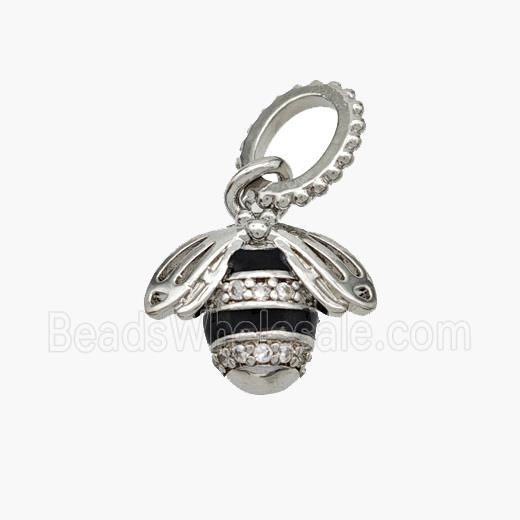 Copper Honeybee Pendant Pave Zirconia Black Enamel Platinum Plated