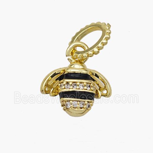 Copper Honeybee Pendant Pave Zirconia Black Enamel Gold Plated