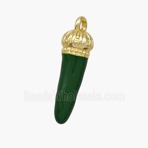 Copper Chili Pendant Green Enamel Gold Plated