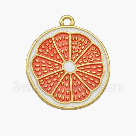Lemon Charms Copper Pendant Red Enamel Gold Plated
