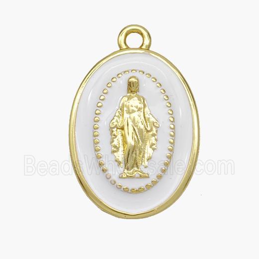 Copper Jesus Pendant White Enamel Oval Gold Plated