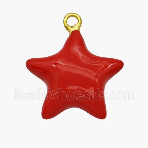 Copper Star Pendant Red Enamel Gold Plated