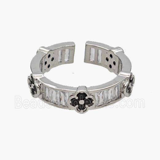 Copper Rings Pave Zirconia Clover Platinum Plated