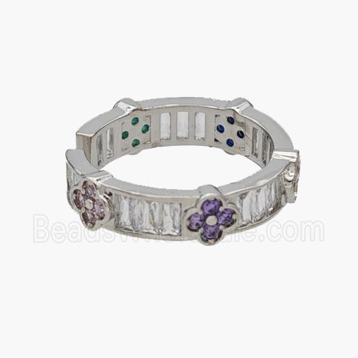 Copper Rings Pave Zirconia Clover Platinum Plated
