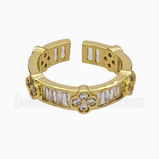 Copper Rings Pave Zirconia Clover Gold Plated