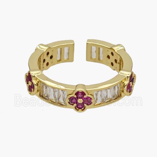 Copper Rings Pave Zirconia Clover Gold Plated