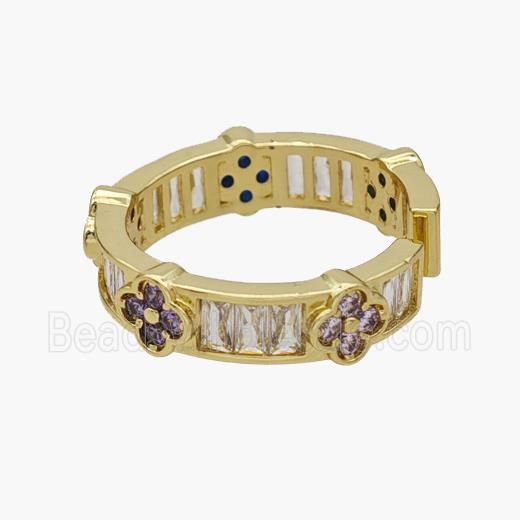 Copper Rings Pave Zirconia Clover Gold Plated