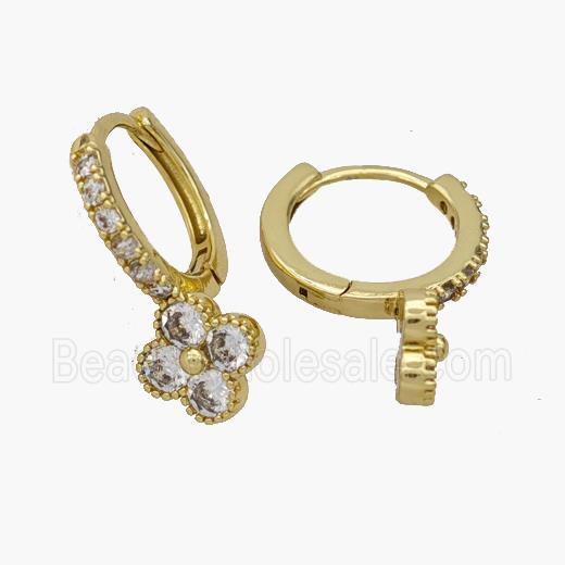 Copper Clover Hoop Earrings Pave Zirconia Gold Plated