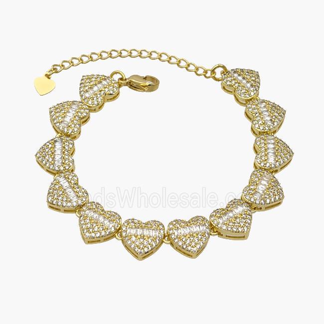 Copper Heart Bracelet Pave Zirconia Gold Plated