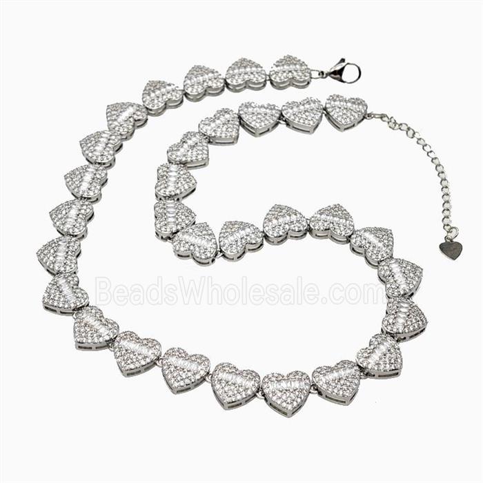 Copper Heart Necklace Pave Zirconia Platinum Plated