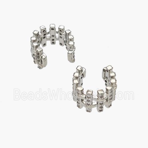 Copper Clip Earrings Pave Zirconia Platinum Plated