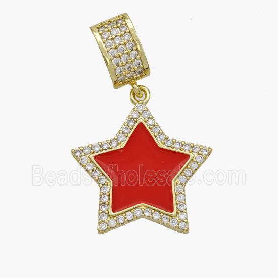Copper Star Pendant Pave Zirconia Red Enamel Gold Plated