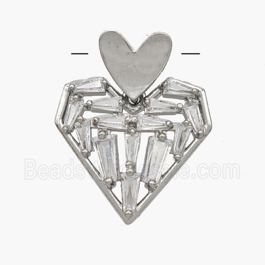 Copper Heart Pendant Pave Zirconia Platinum Plated