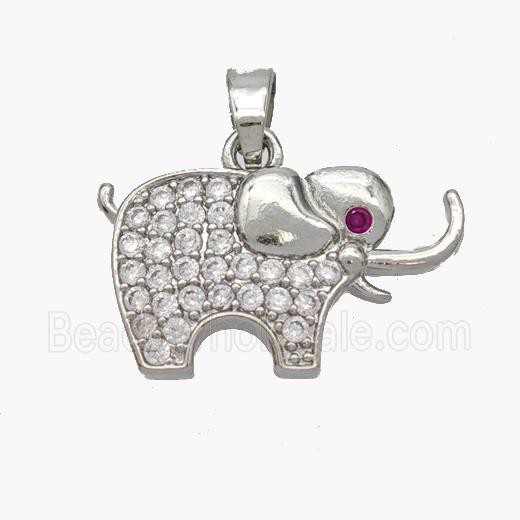 Copper Elephant Pendant Micropave Zirconia Platinum Plated