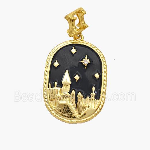 Copper Castle Pendant Black Enamel Gold Plated