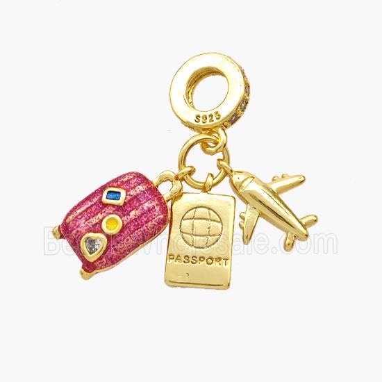 Copper Travelbox Airplane PASSPORT Pendant Pink Painted Gold Plated