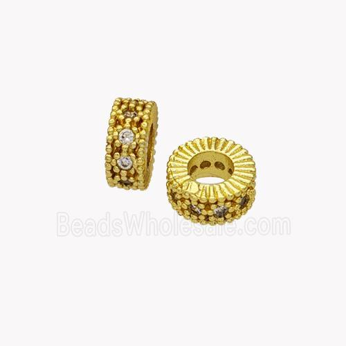 Copper Heishi Beads Pave Zirconia Gold Plated