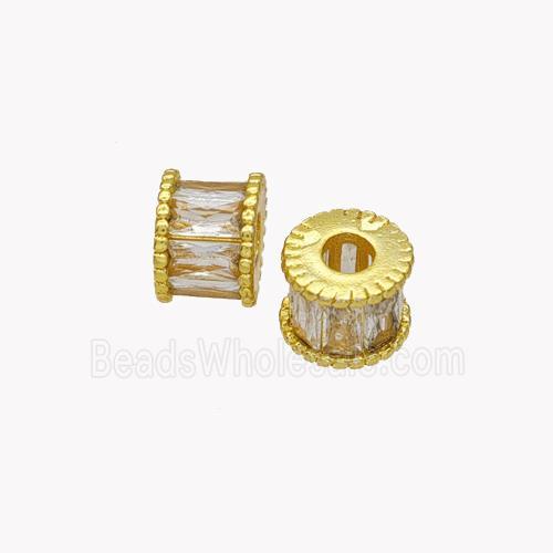 Copper Tube Beads Pave Zirconia Gold Plated