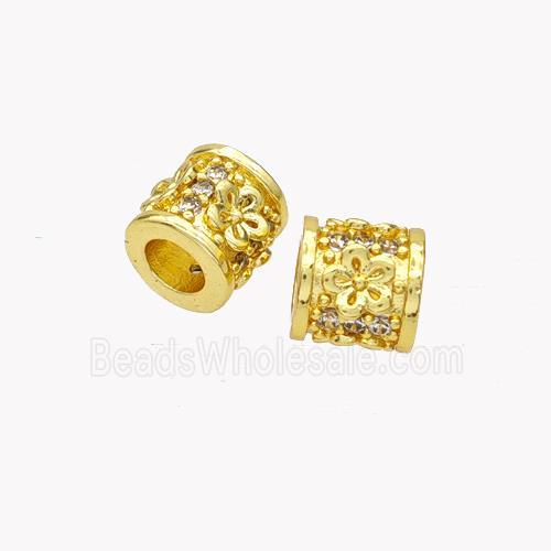 Copper Tube Beads Pave Zirconia Large Hole Gold Plated