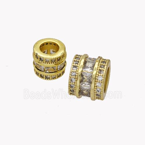 Copper Tube Beads Pave Zirconia Large Hole Gold Plated