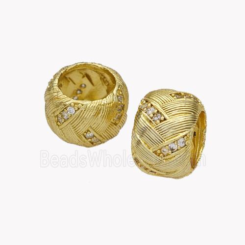 Copper Rondelle Beads Pave Zirconia Large Hole Gold Plated