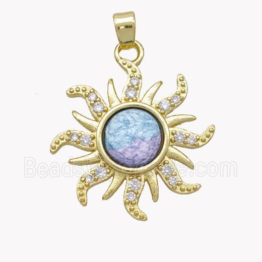 Copper Sun Pendant Pave Acrylic Zirconia Gold Plated