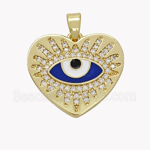 Copper Heart Pendant Pave Zirconia Blue Enamel Evil Eye Gold Plated