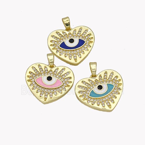 Copper Heart Pendant Pave Zirconia Enamel Evil Eye Gold Plated Mixed
