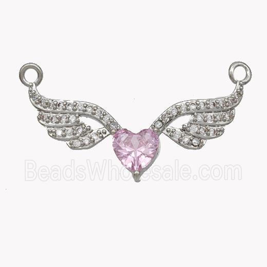 Copper Angel Wings Pave Zirconia 2loops Platinum Plated