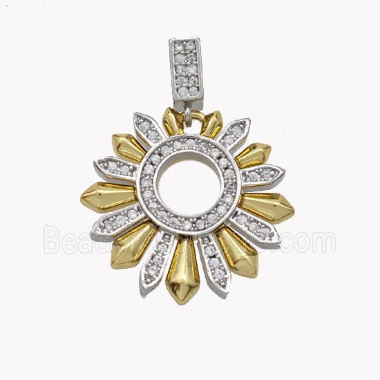 Copper Flower Pendant Pave Zirconia Platinum Gold Plated
