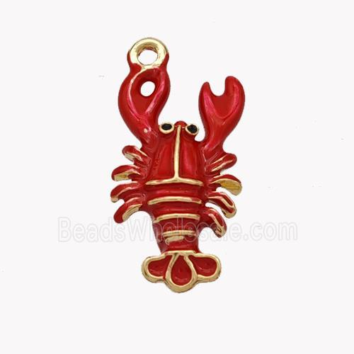 Copper Lobster Pendant Red Enamel Crab Gold Plated