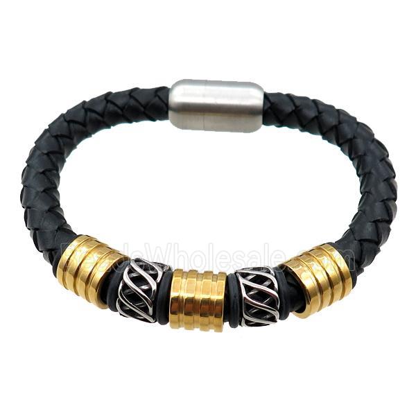 PU leather bracelet with magnetic clasp, stainless steel beads