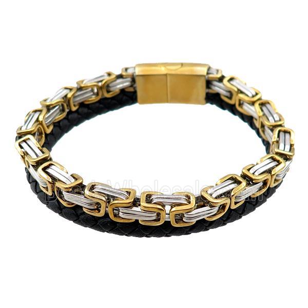 PU leather bracelet with magnetic clasp, stainless steel
