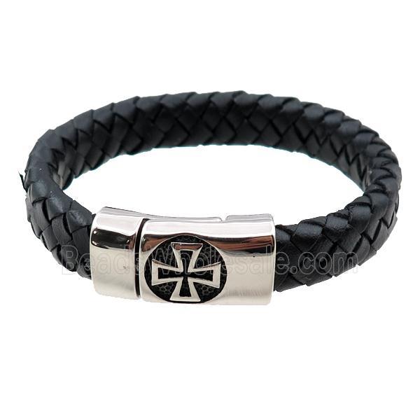 PU leather bracelet with magnetic clasp, cross