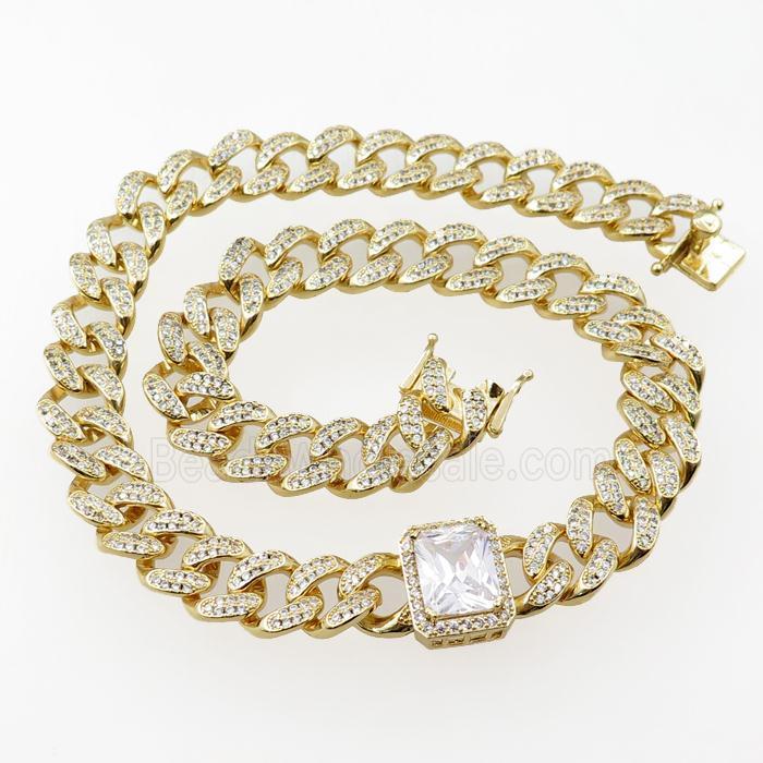copper necklace pave zircon, gold plated