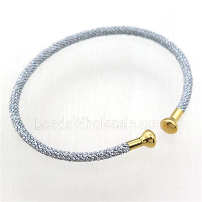 Stainless Steel bangle, silver fabric wrapped, adjustable