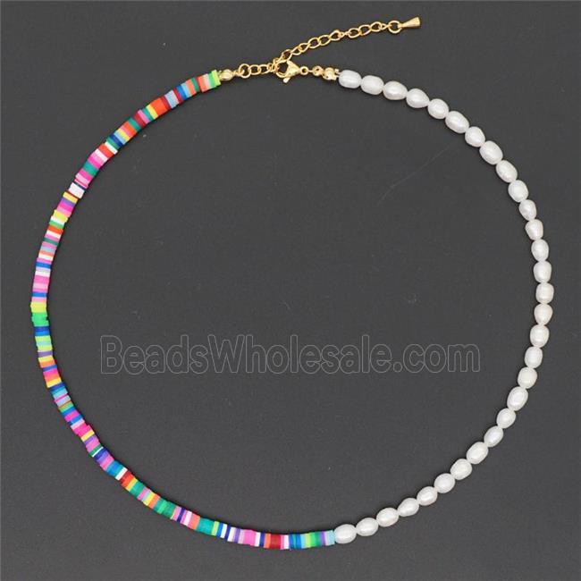 Pearl Necklace with polymer clay
