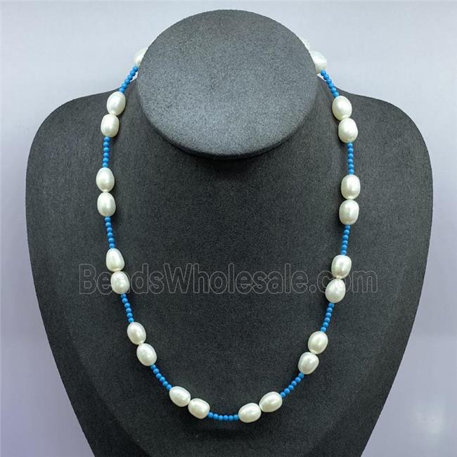 Pearl Necklace with blue Turquoise