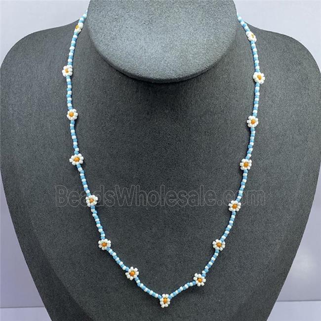handmade Necklace with miyuki glass, braid flower