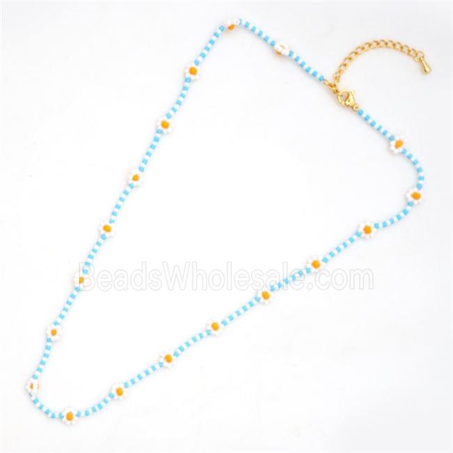 handmade Necklace with miyuki glass, braid flower