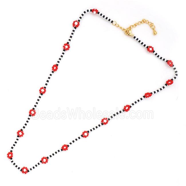 handmade Necklace with miyuki glass, braid flower