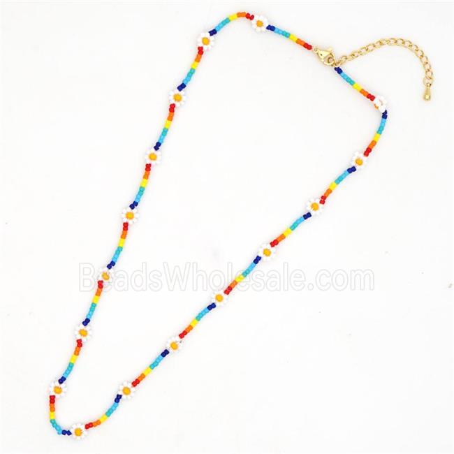 handmade Necklace with miyuki glass, braid flower